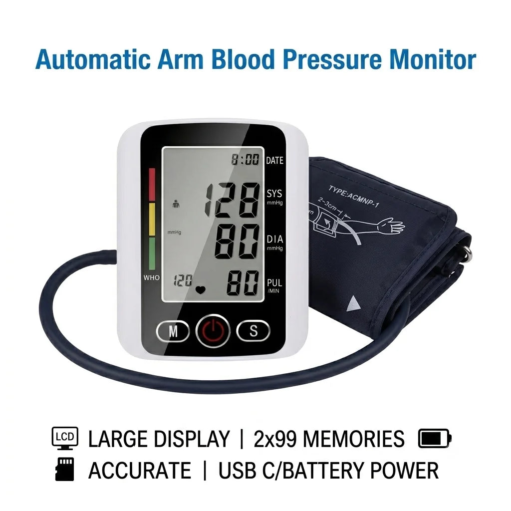 Upper Arm Blood Pressure Monitor – Large LCD, Voice & Type-C Blood Pressure Monitor Qst