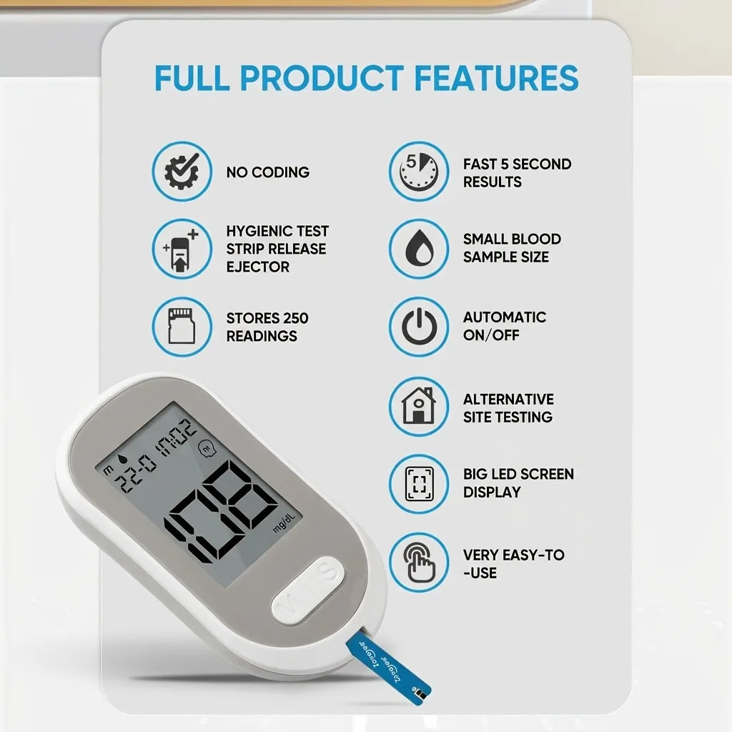 VivaGuard Blood Glucose Monitor Kit – No Coding, Fast 5s Results Blood Glucose Monitor Qst