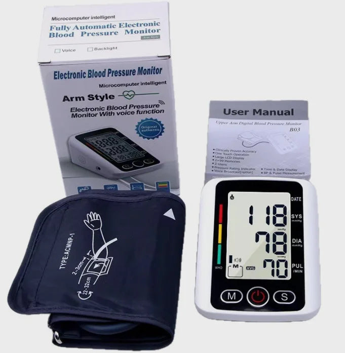 Upper Arm Digital Blood Pressure Monitor – Voice, LCD & 2×99 Memory Blood Pressure Monitor Qst 1 set United States