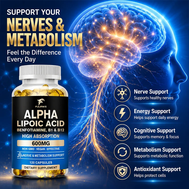 Fulimiks Alpha Lipoic Acid 600mg + Benfotiamine B1 B12 Supplement Antioxidant Supplement Qst