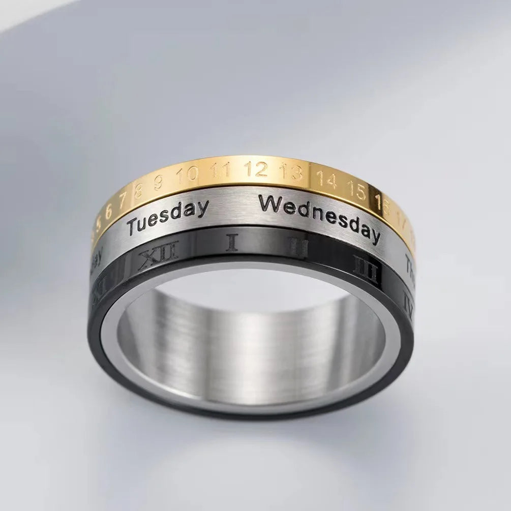 Titanium Steel Punk Spinner Ring | Date Calendar Men's Ring Men's Spinner Ring Qme