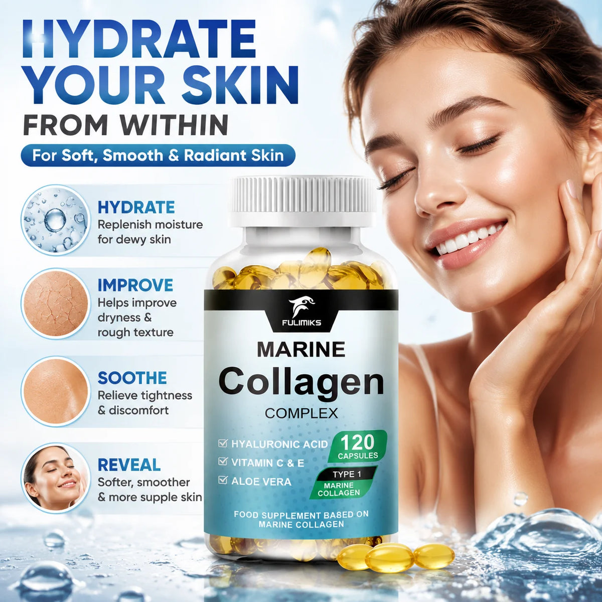 Marine Collagen Complex Capsules – Skin, Hair & Nail Support Collagen Supplement Qst