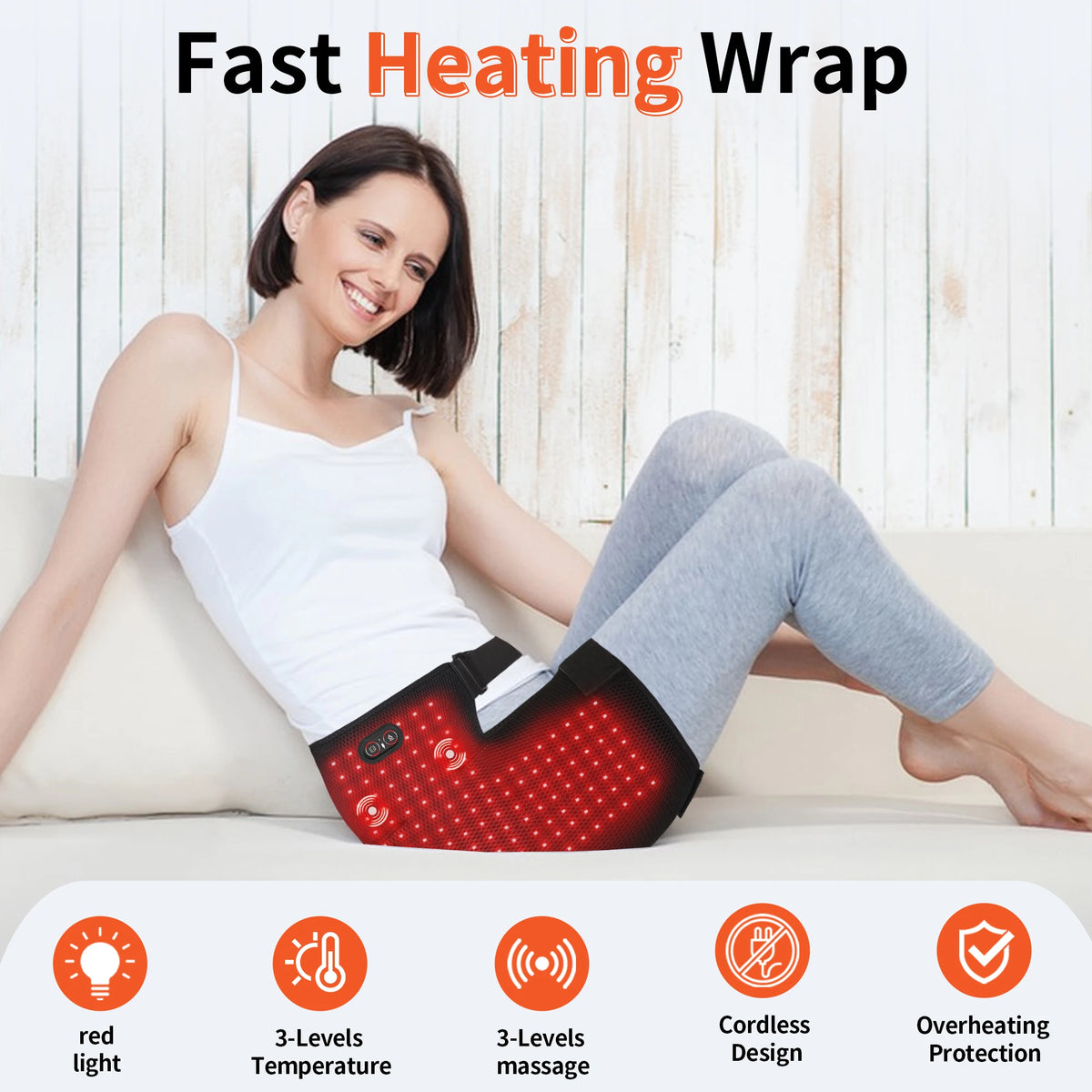 Electric Heated Hip Brace – Red Light Massage Belt Cordless Heated Massage Brace Qst