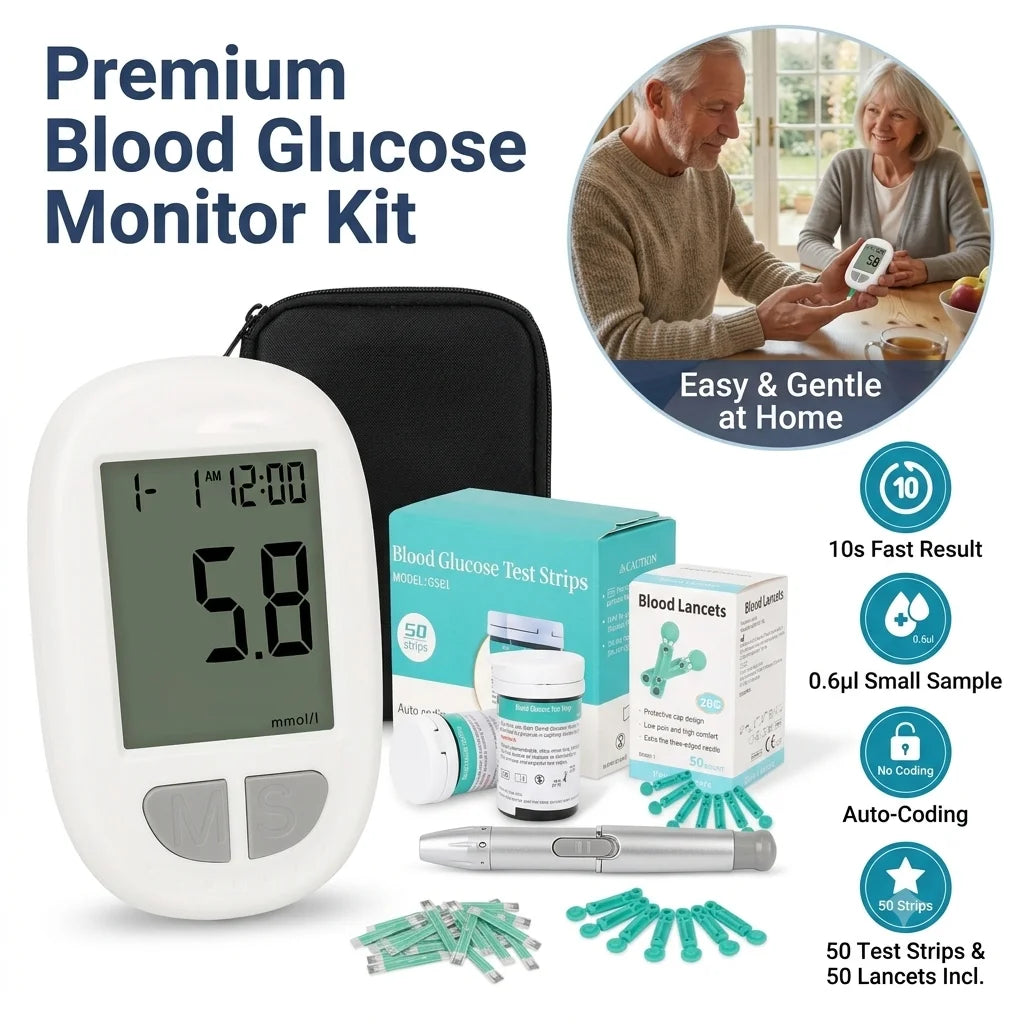 Blood Glucose Monitor Kit mmol/L – 50 Test Strips & Lancets Blood Glucose Monitor Qst