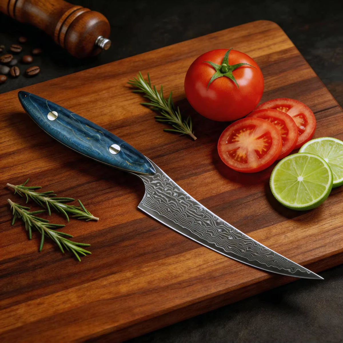 XITUO Damascus Steel 5" Utility Knife – Full Tang Wood Handle Utility Kitchen Knife Qst