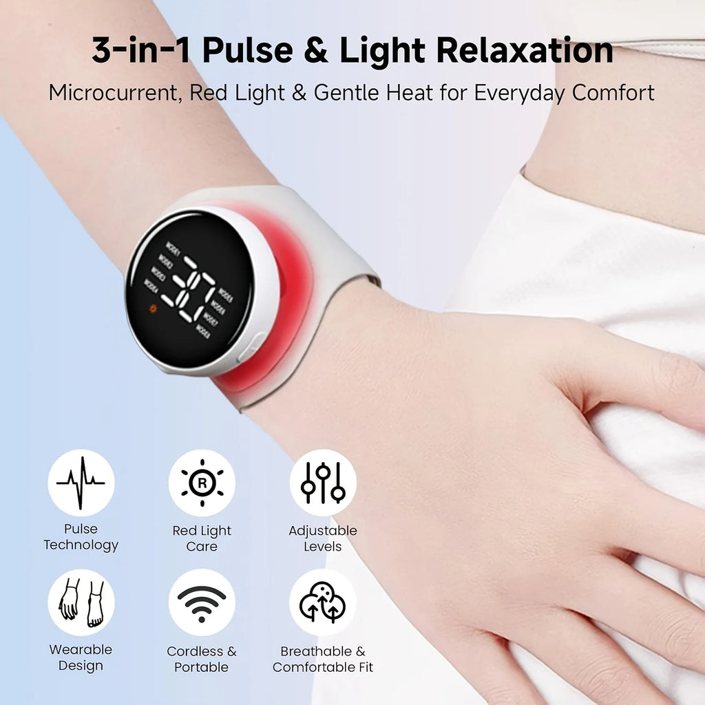 EMS TENS Wireless Wrist Massager – 8 Modes, Red Light Therapy Wrist Massager Qst