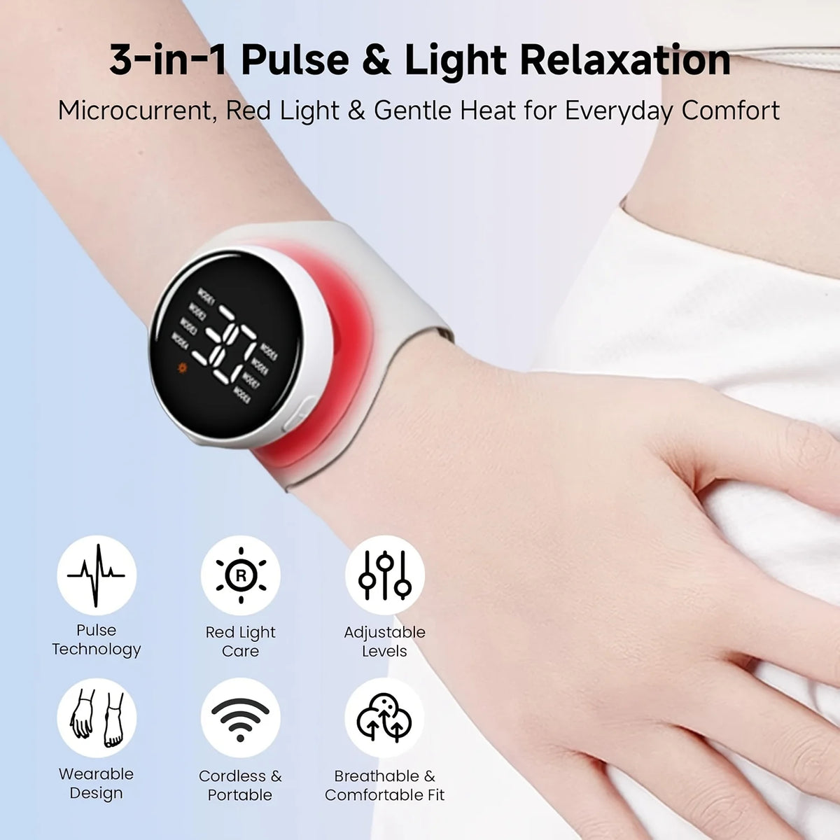 EMS TENS Wireless Wrist Massager – 8 Modes, Red Light Therapy Wrist Massager Qst