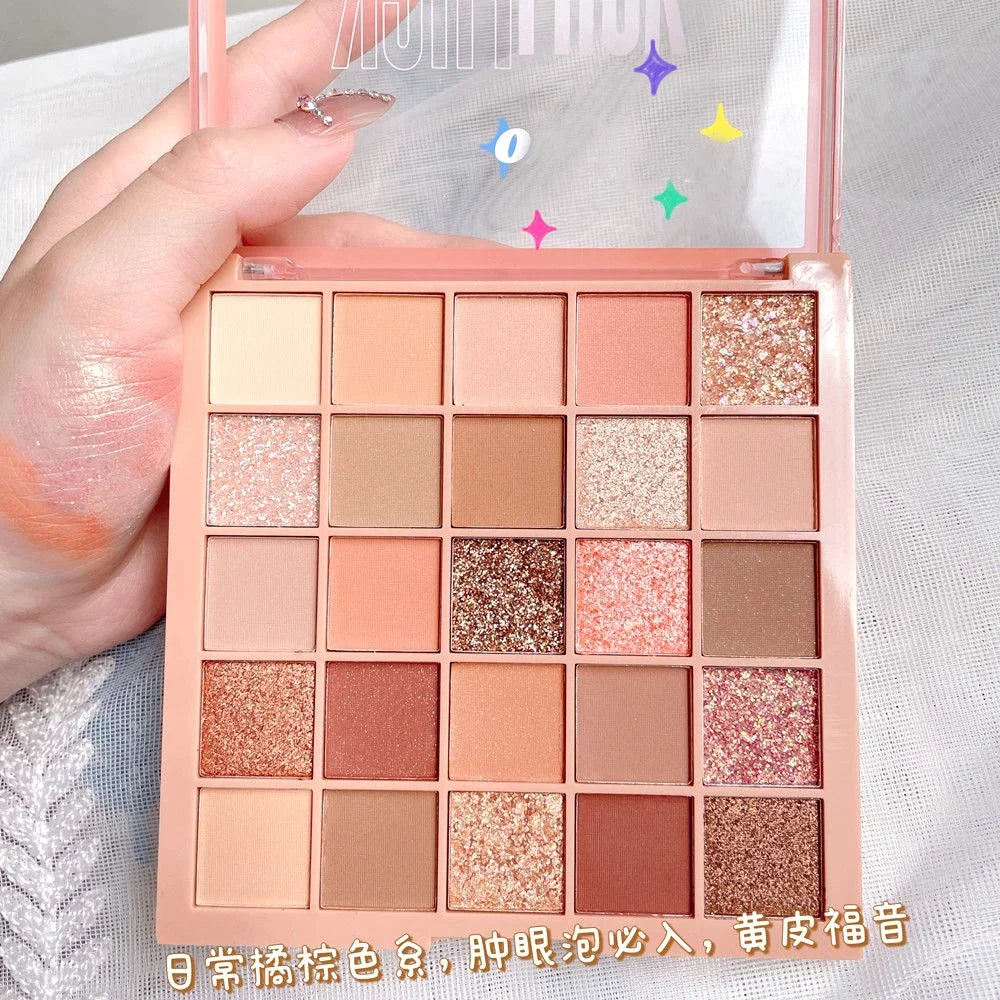 25-Color Eyeshadow Palette – Rose Brown Matte & Glitter Eyeshadow Palette Qme A6-600