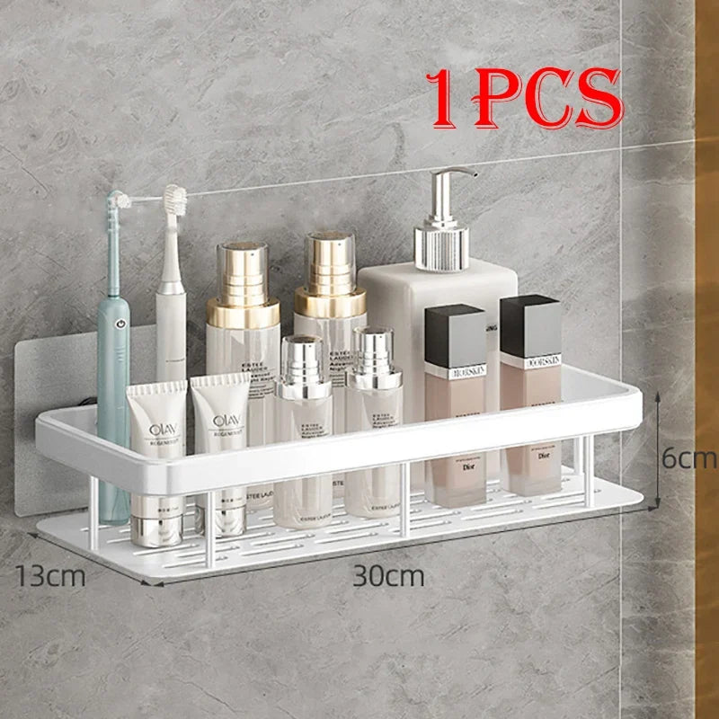 Wall Mounted Bathroom Shelf Rack – Space Aluminum Organizer Bathroom Wall Shelf Qme white-B-1Pcs