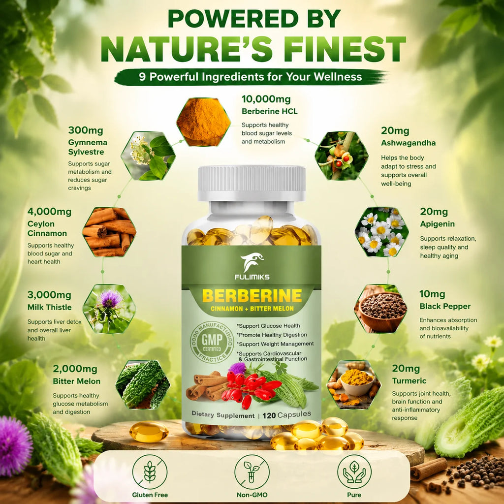 Berberine Capsules – Ceylon Cinnamon, Bitter Melon & Milk Thistle Herbal Supplement Qst