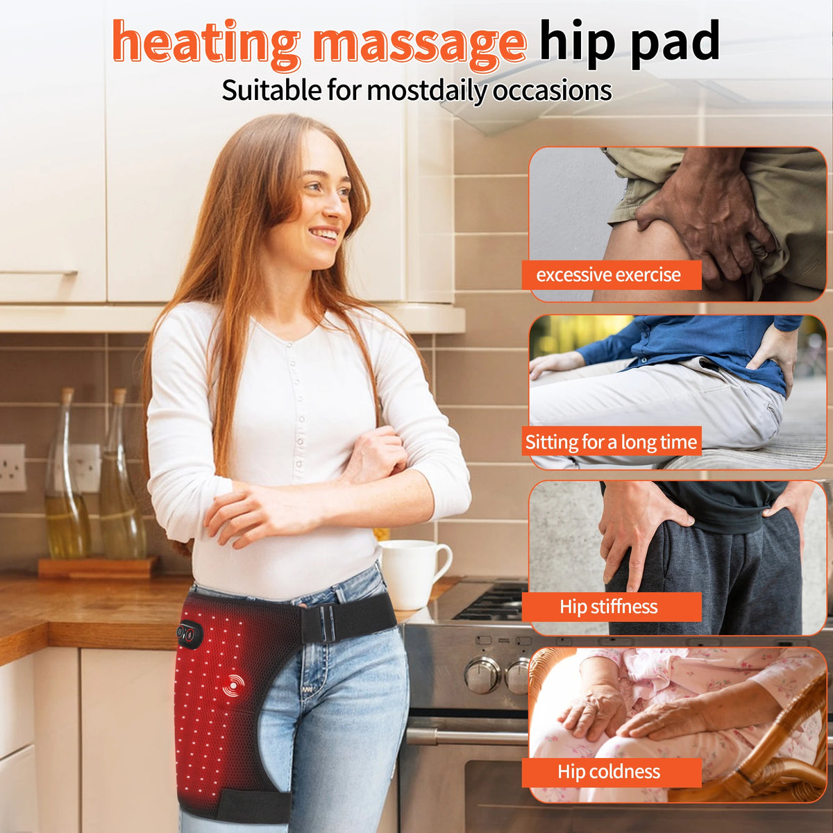 Electric Heated Hip Brace – Red Light Massage Belt Cordless Heated Massage Brace Qst