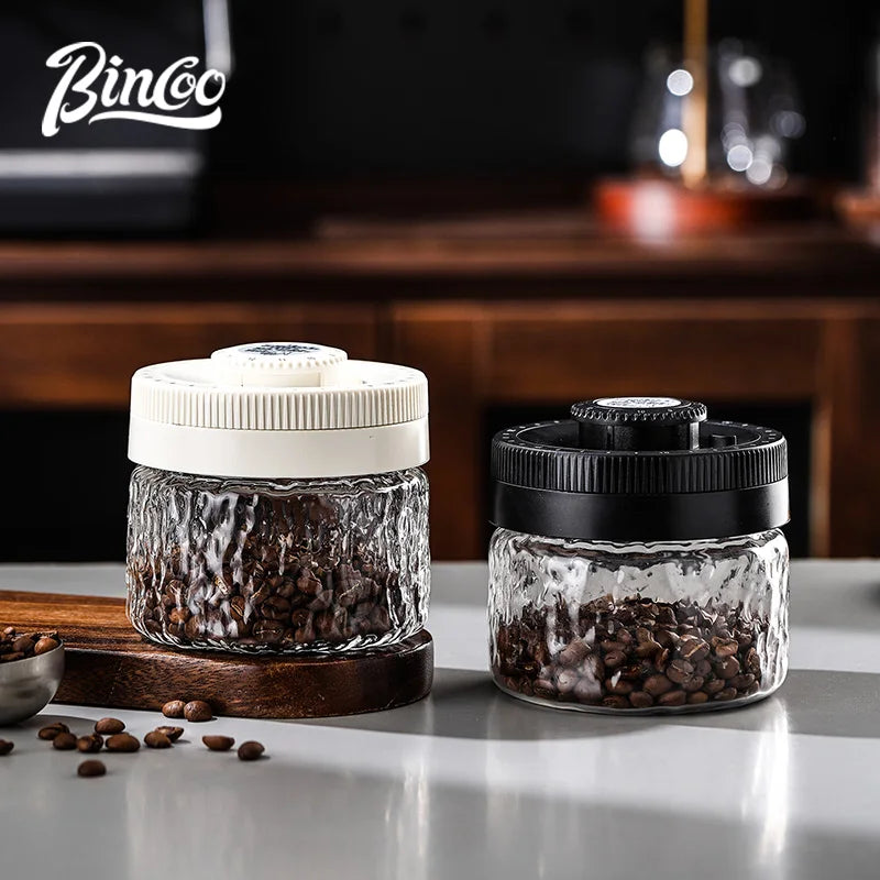 Bincoo Hammered Glass Vacuum Coffee Canister & Date Tracker Vacuum Coffee Canister Qst