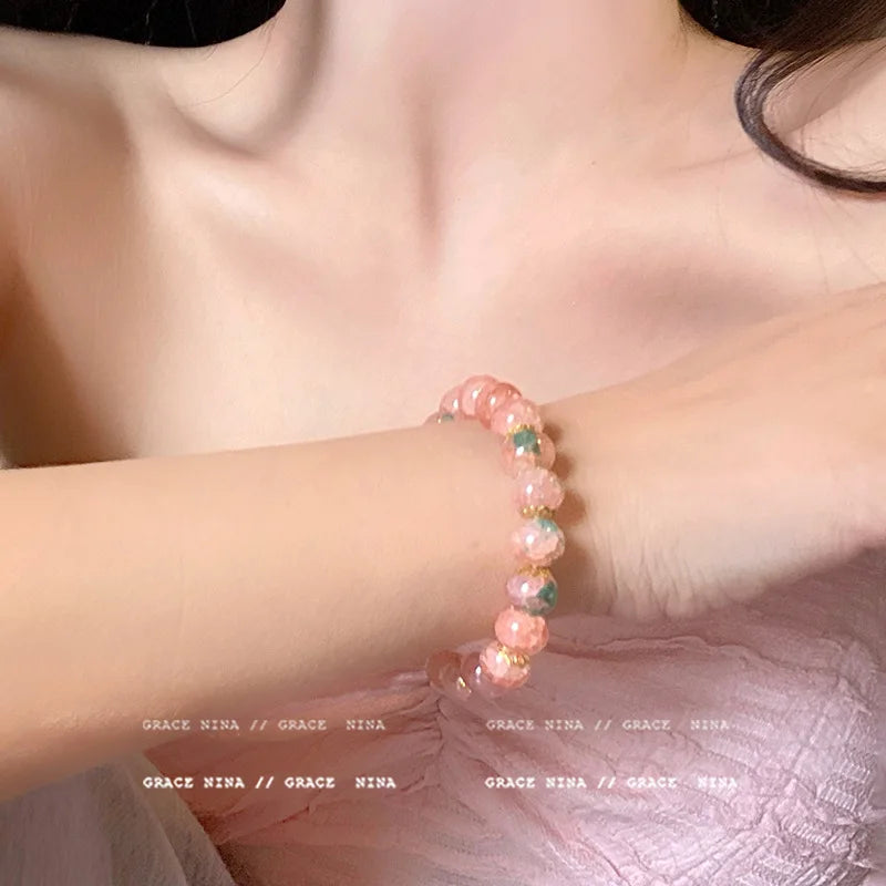 Cherry Blossom Gradient Glazed Glass Bracelet | 6 Colors Beaded Glass Bracelet Qme