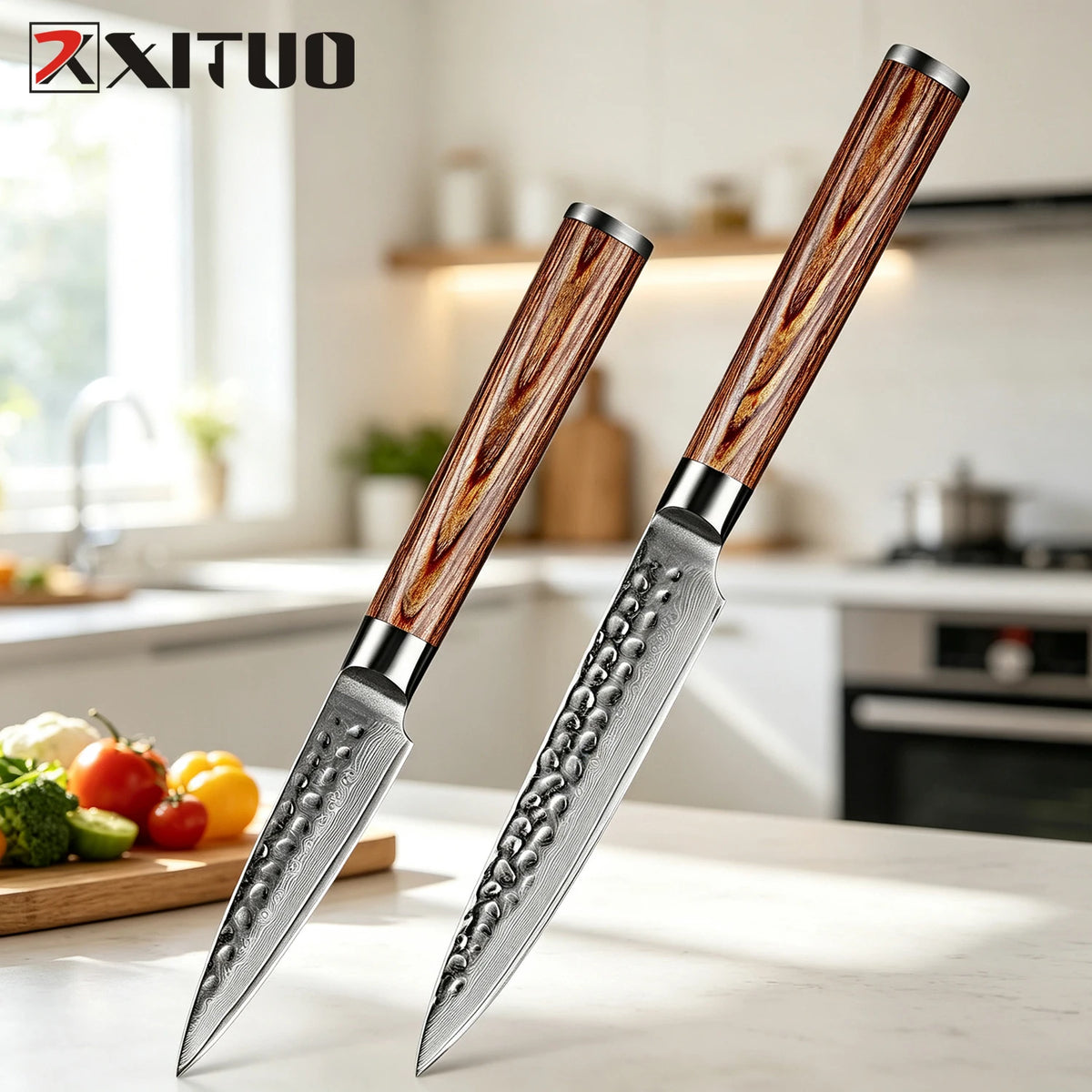 XITUO Damascus Steel Kitchen Knife Set – Gold Wood Handle Kitchen Knife Set Qst 2PCS Knife B