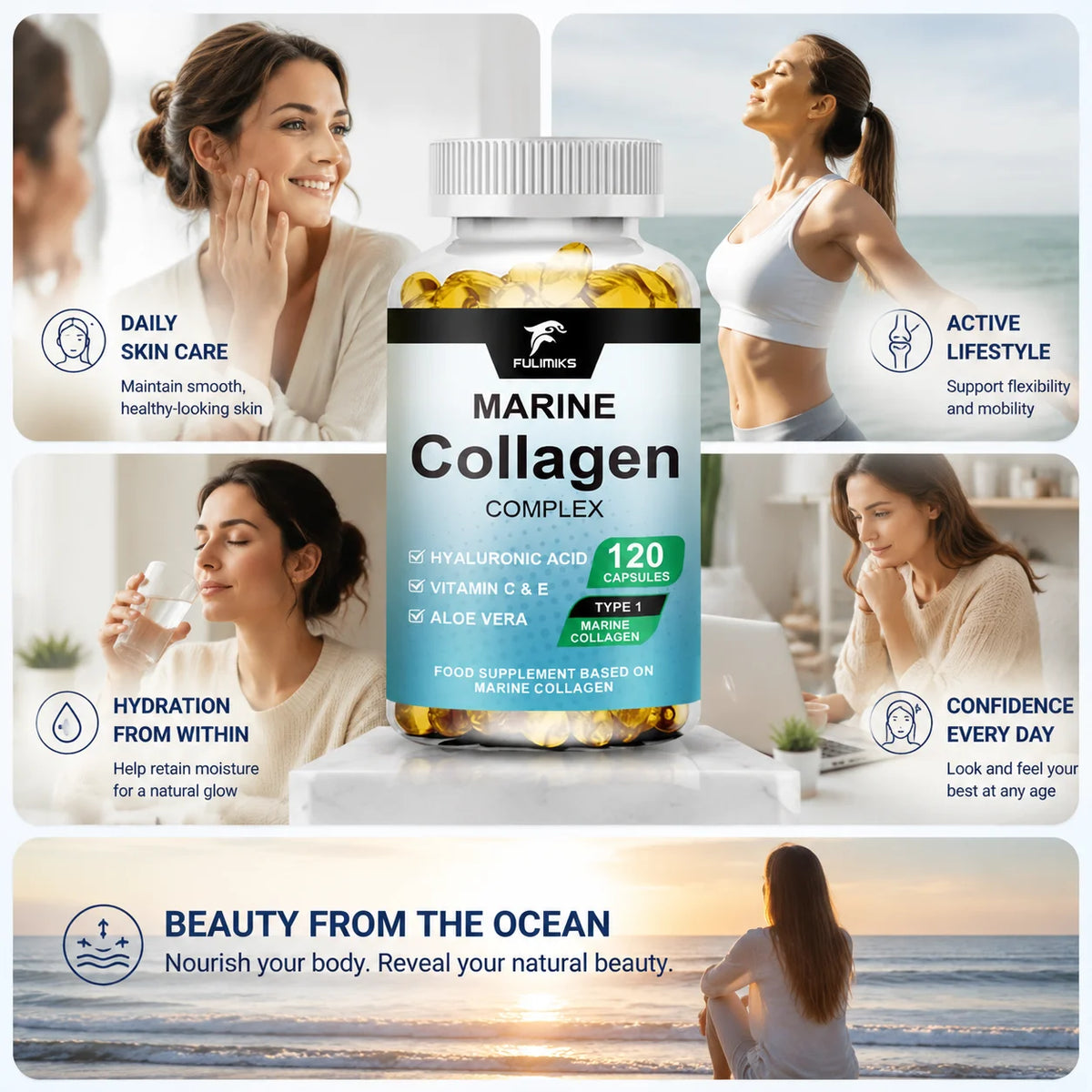 Marine Collagen Complex Capsules – Skin, Hair & Nail Support Collagen Supplement Qst