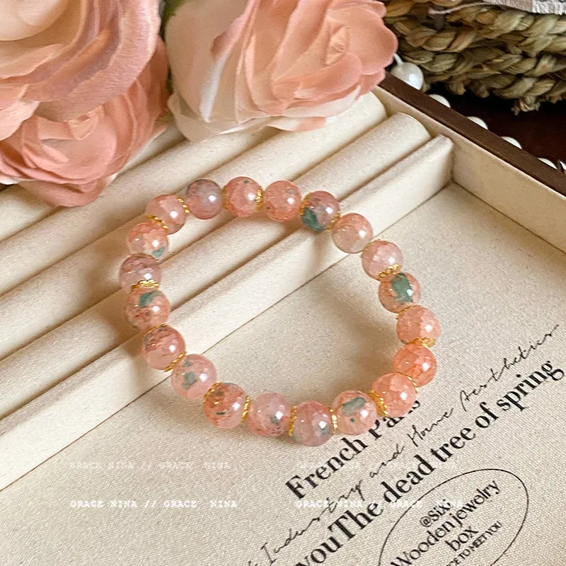 Cherry Blossom Gradient Glazed Glass Bracelet | 6 Colors Beaded Glass Bracelet Qme