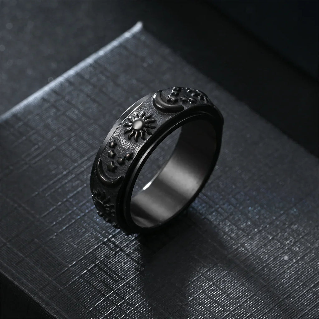 Bohemian Spinning Star Moon Ring | Women's Stainless Steel Spinning Fashion Ring Qme