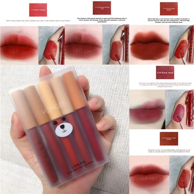 Matte Velvet Lip Gloss Set – 5-Pc Long-Lasting Lipstick Matte Lip Gloss Set Qme