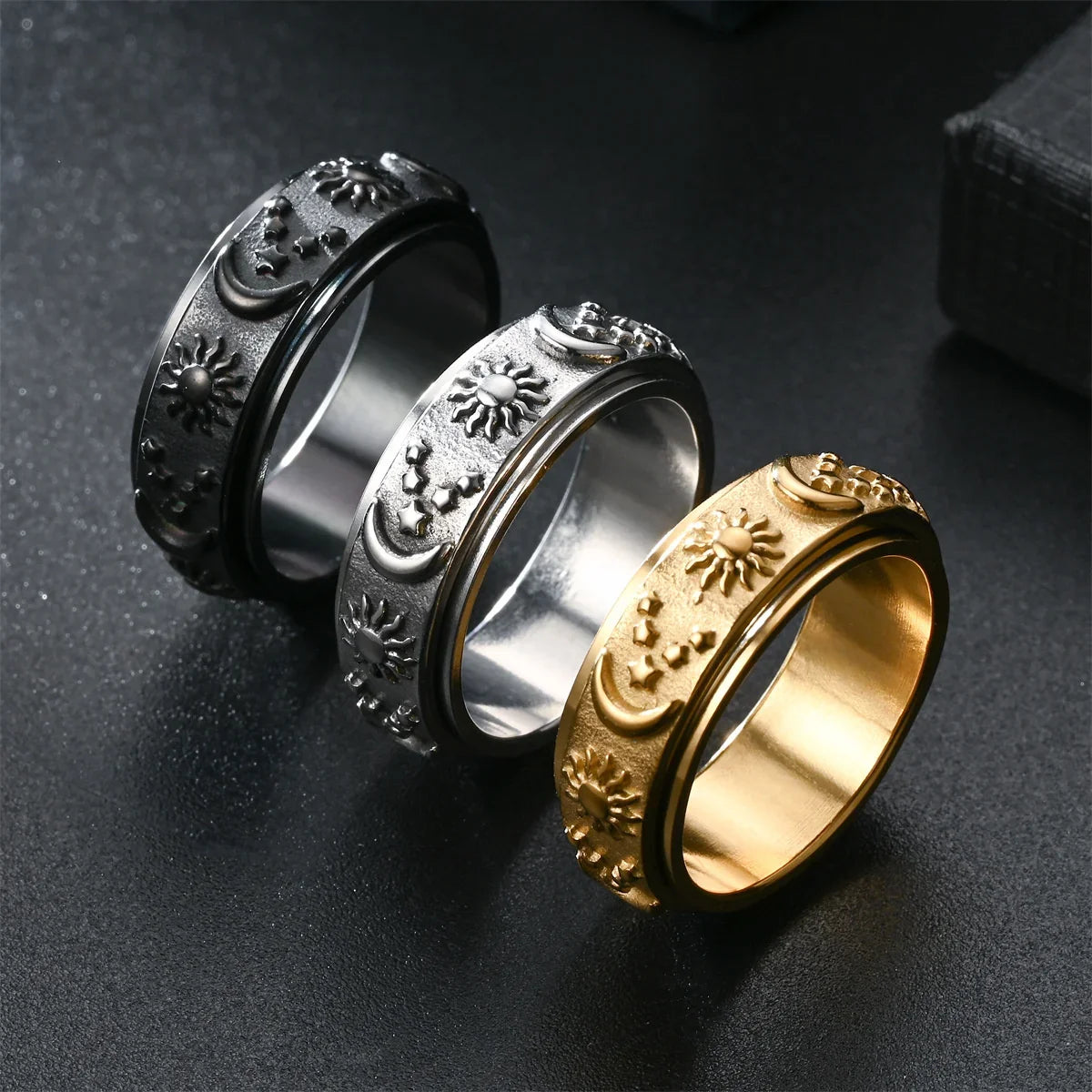 Bohemian Spinning Star Moon Ring | Women's Stainless Steel Spinning Fashion Ring Qme