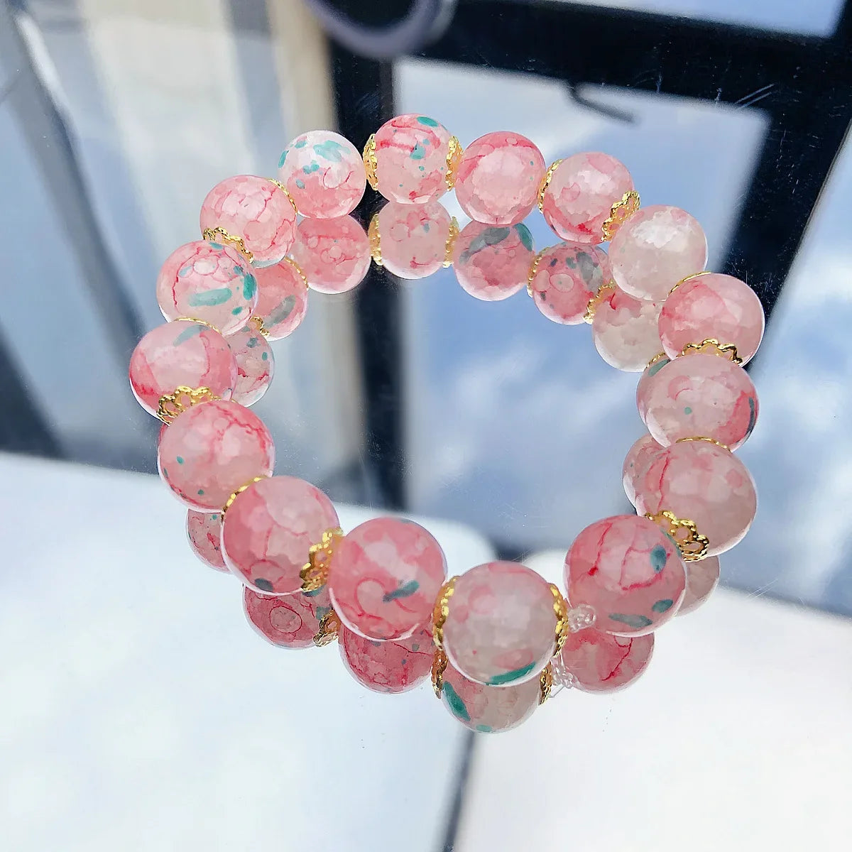 Cherry Blossom Gradient Glazed Glass Bracelet | 6 Colors Beaded Glass Bracelet Qme