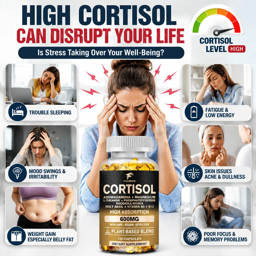 Cortisol Support Supplement – Ashwagandha, Rhodiola & L-Theanine Adaptogen Supplement Qst