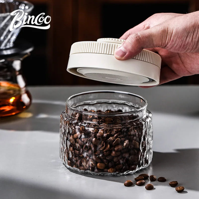 Bincoo Hammered Glass Vacuum Coffee Canister & Date Tracker Vacuum Coffee Canister Qst