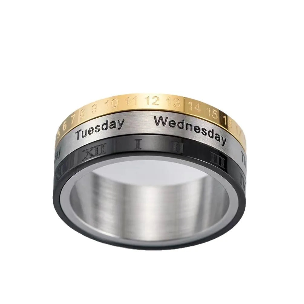Titanium Steel Punk Spinner Ring | Date Calendar Men's Ring Men's Spinner Ring Qme