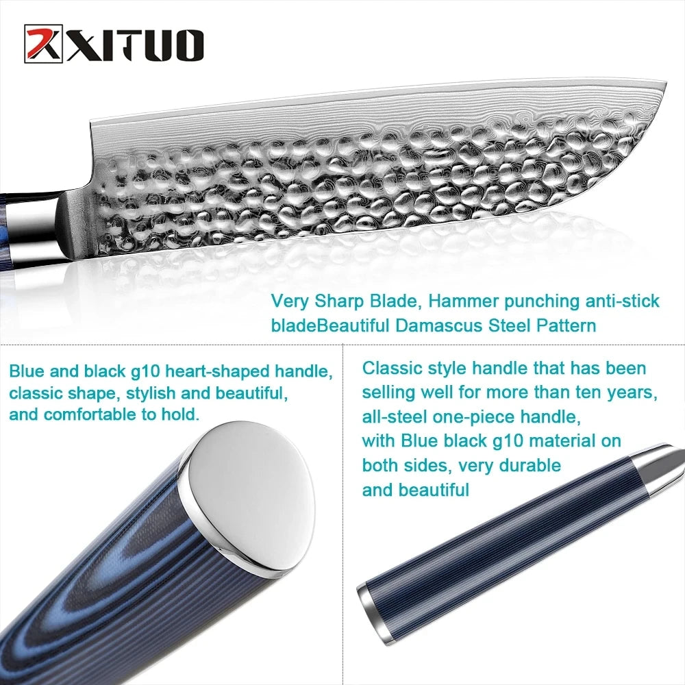 XITUO 4-Piece Damascus Steel Kitchen Knife Set – Hammered Kitchen Knife Set Qst