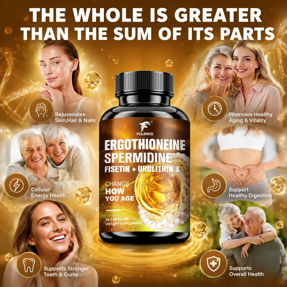 Ergothioneine Spermidine Capsules with Urolithin A & PQQ Longevity Supplement Qst