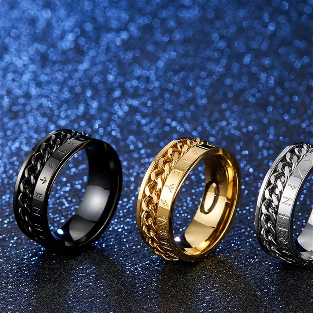 Stainless Steel Rotatable Spinner Chain Ring | Punk Unisex Spinner Ring Qme