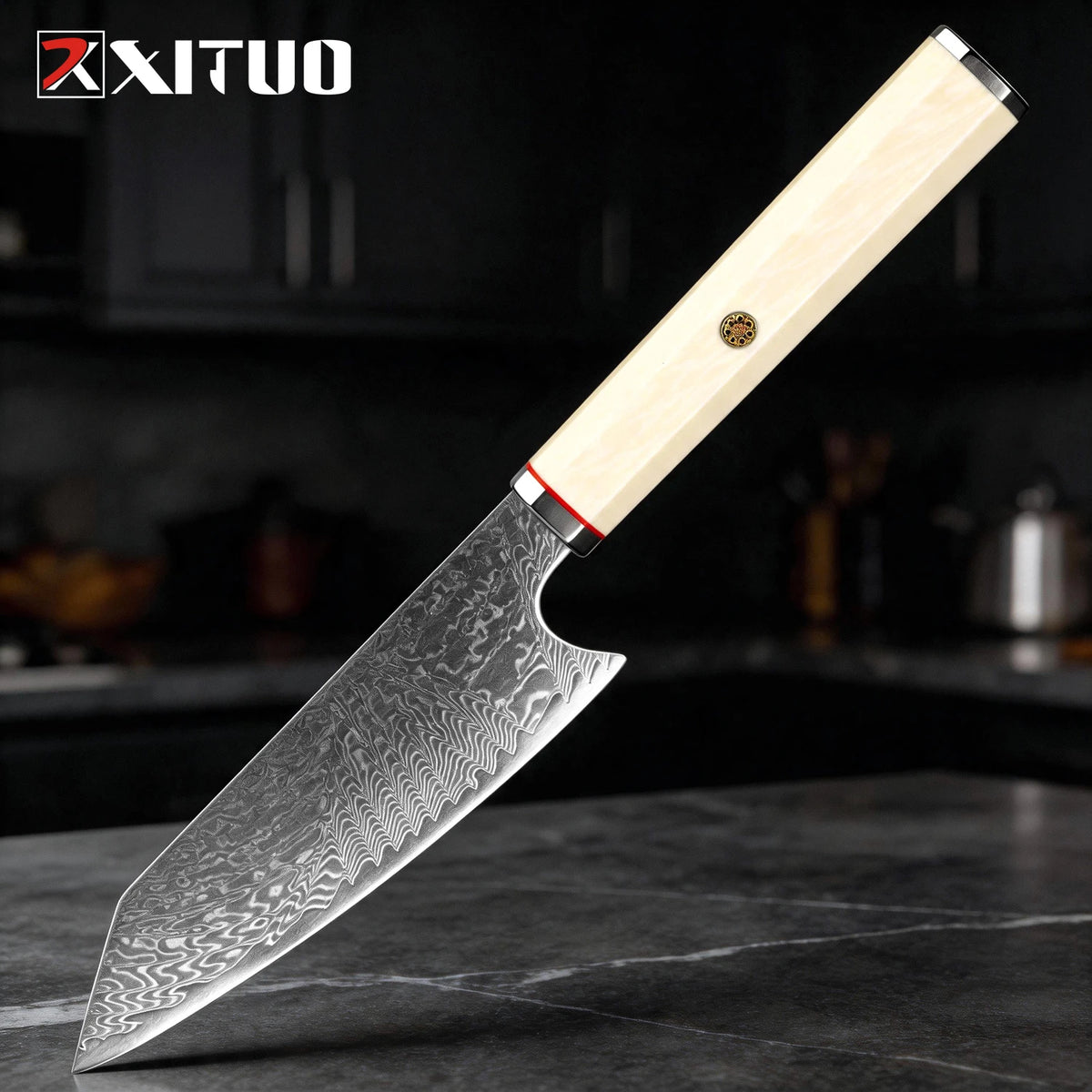 XITUO Damascus Steel Kiritsuke Knife Set – Ivory Handle Kitchen Knife Set Qst 6 Inch Kiritssuke