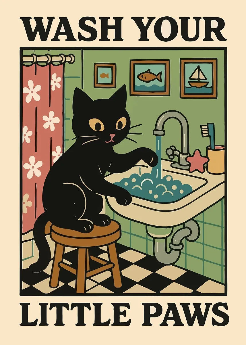 Kawaii Cat Canvas Wall Art – Cute Bathroom & Bedroom Poster Canvas Wall Art Qst 2 50X70cm No Framed