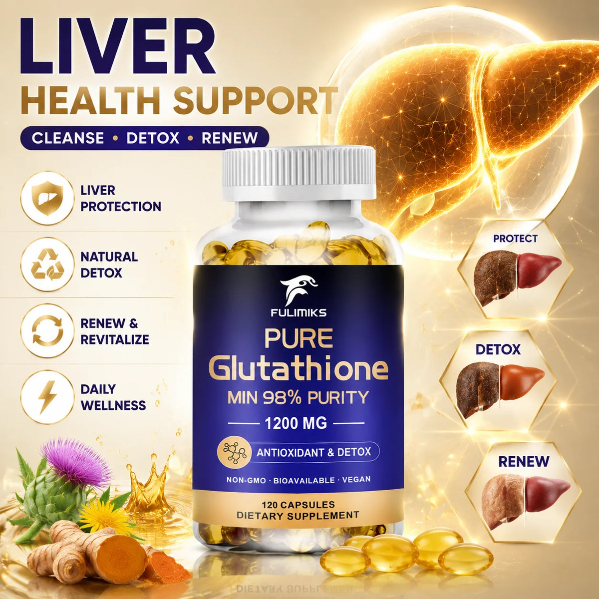 Fulimiks Glutathione 1200mg Capsules – Skin & Antioxidant Glutathione Supplement Qst