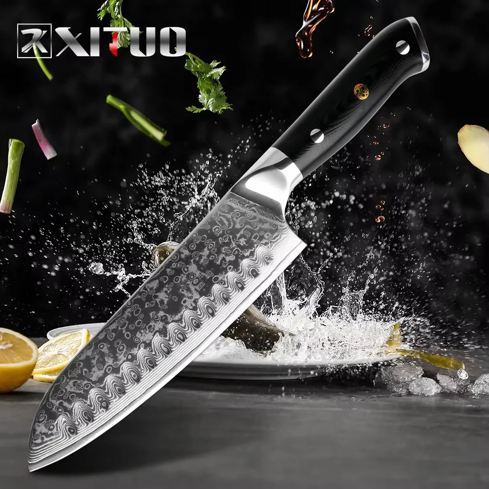 XITUO 7" Damascus Santoku Knife – 67-Layer VG10 Kitchen Knife Santoku Kitchen Knife Qst