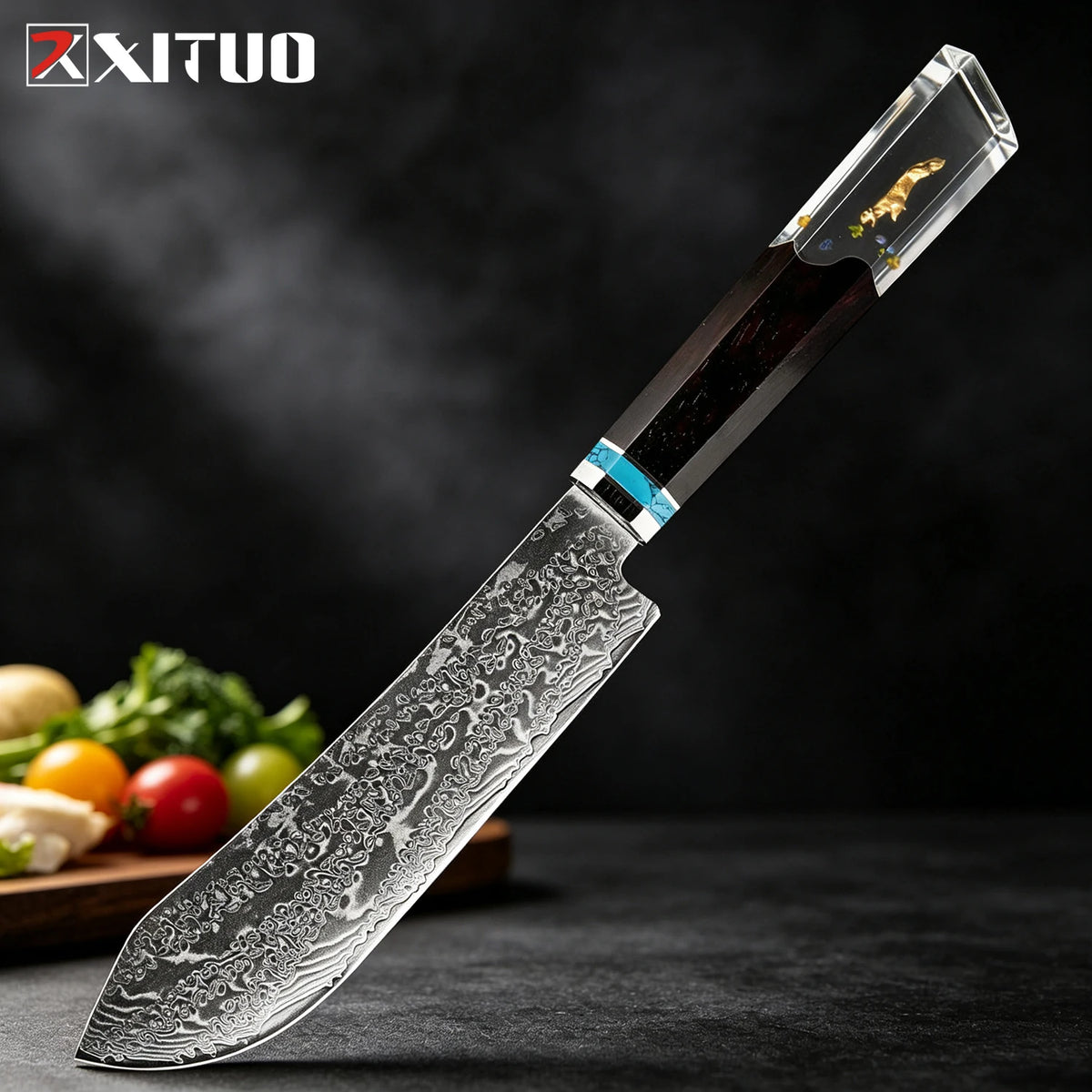 XITUO 6-Piece Damascus Steel Kitchen Knife Set – Resin Handle Kitchen Knife Set Qst Tomato Knife