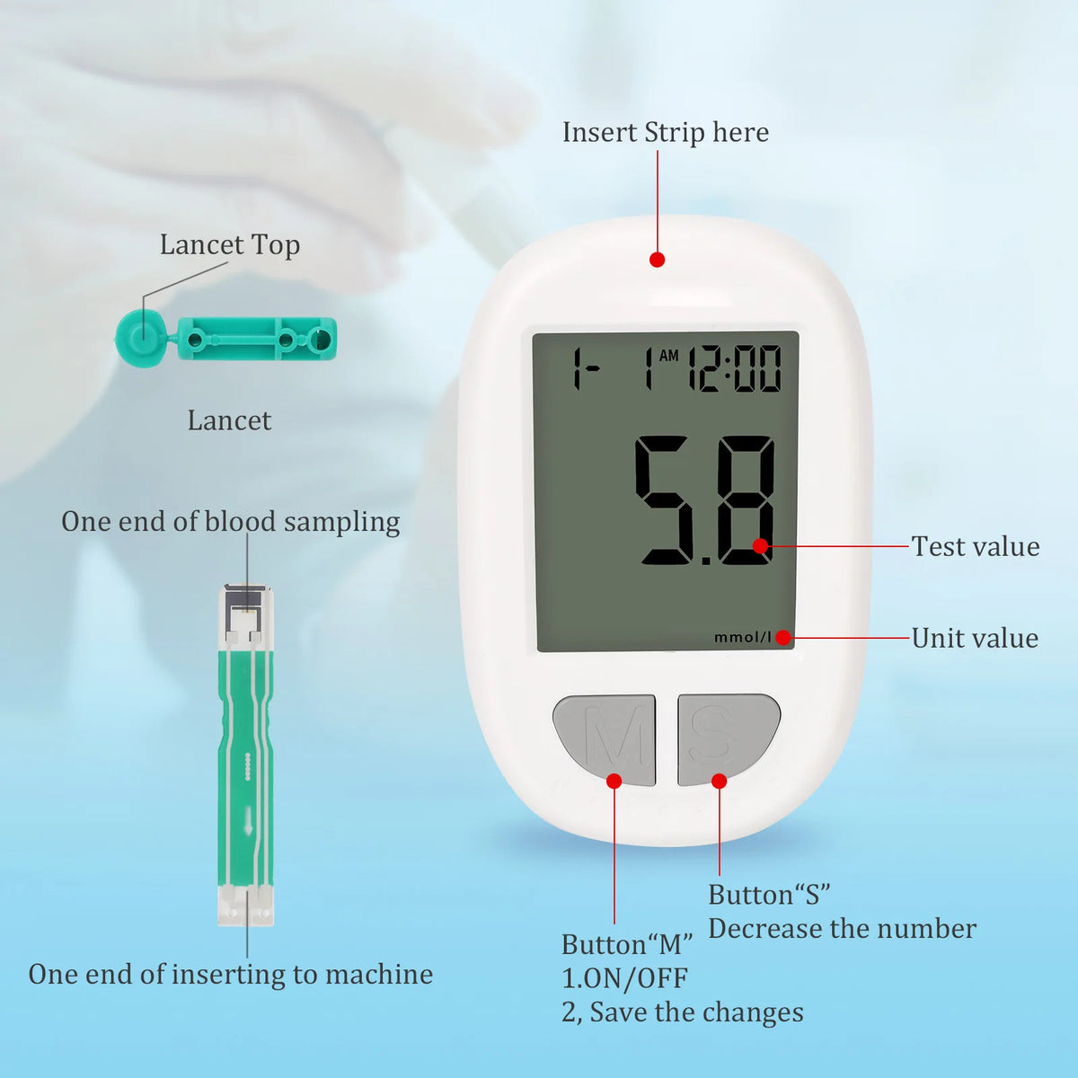 Blood Glucose Monitor Kit mmol/L – 50 Test Strips & Lancets Blood Glucose Monitor Qst
