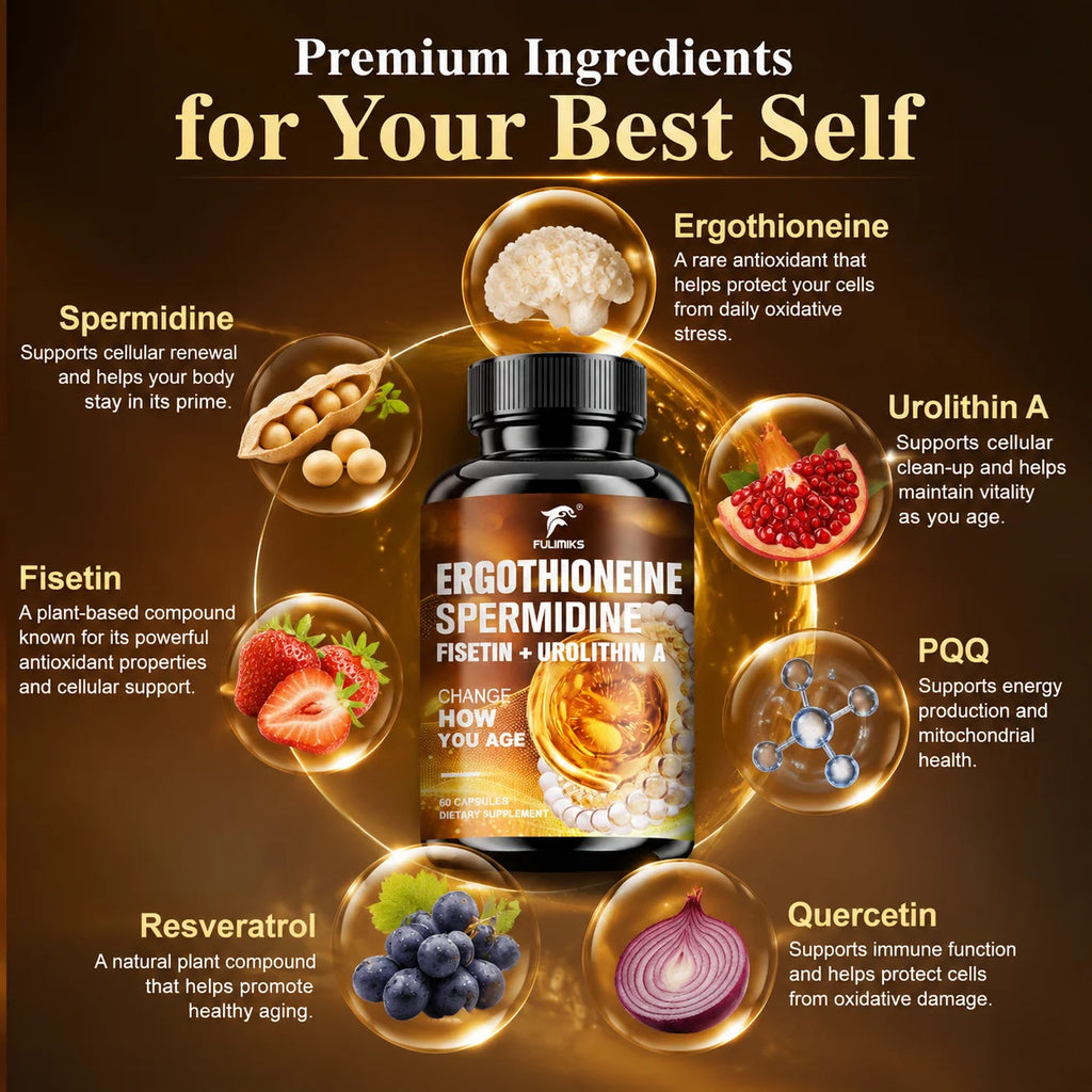 Ergothioneine Spermidine Capsules with Urolithin A & PQQ Longevity Supplement Qst