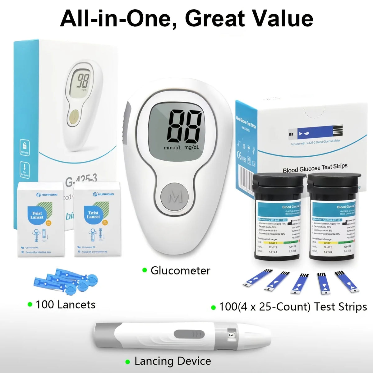 VivaGuard VGM04 Blood Glucose Monitor Kit – Auto-Coding 5s Blood Glucose Monitor Qst 100pcs set United States