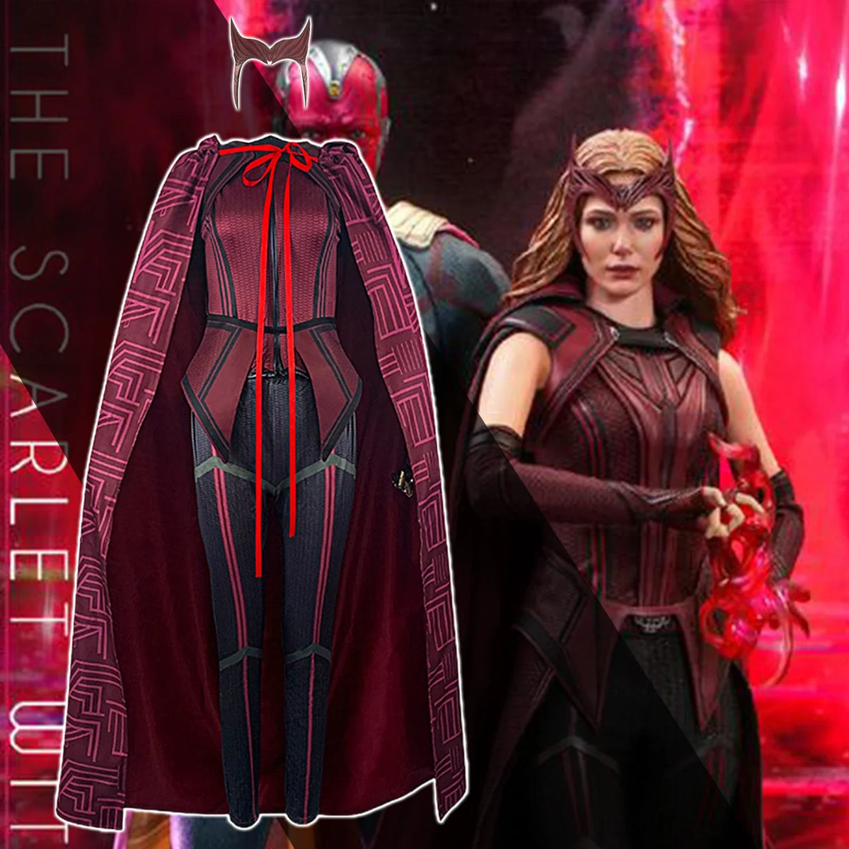 Scarlet Witch Cosplay Costume – Trench Jacket, Outfit & Mask Cosplay Costume Set Qme