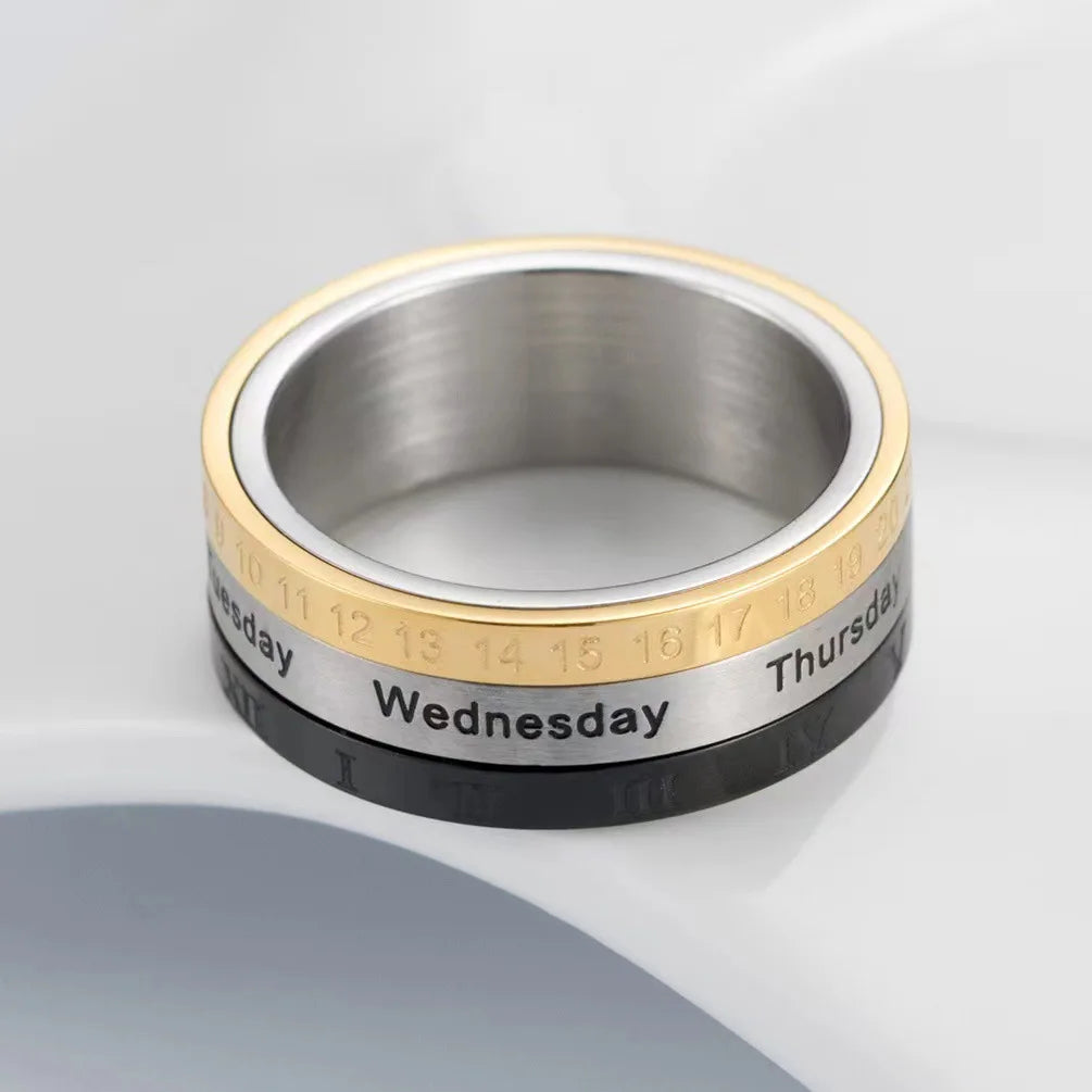Titanium Steel Punk Spinner Ring | Date Calendar Men's Ring Men's Spinner Ring Qme