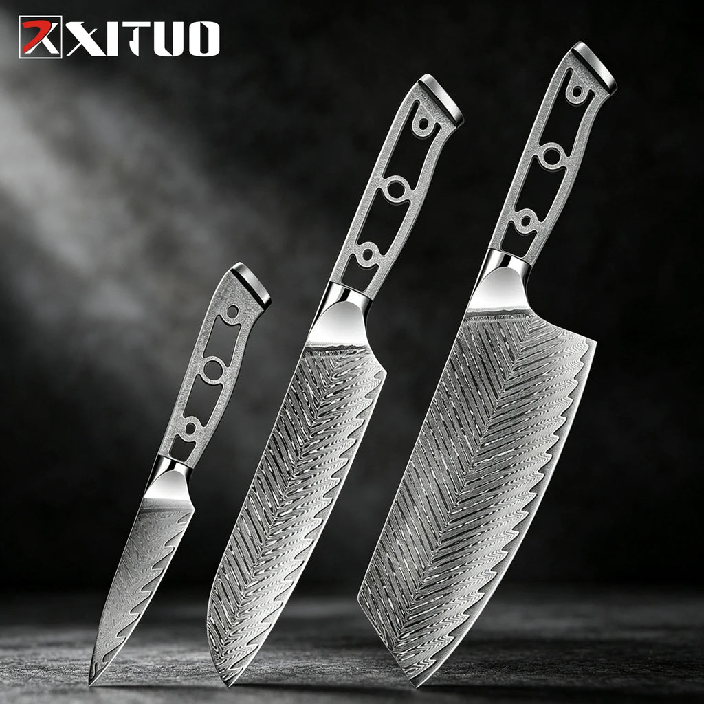 XITUO Damascus Steel DIY Knife Blank Set 1–6 Piece Kit Damascus Knife Blank Set Qst 3PCS Knife A