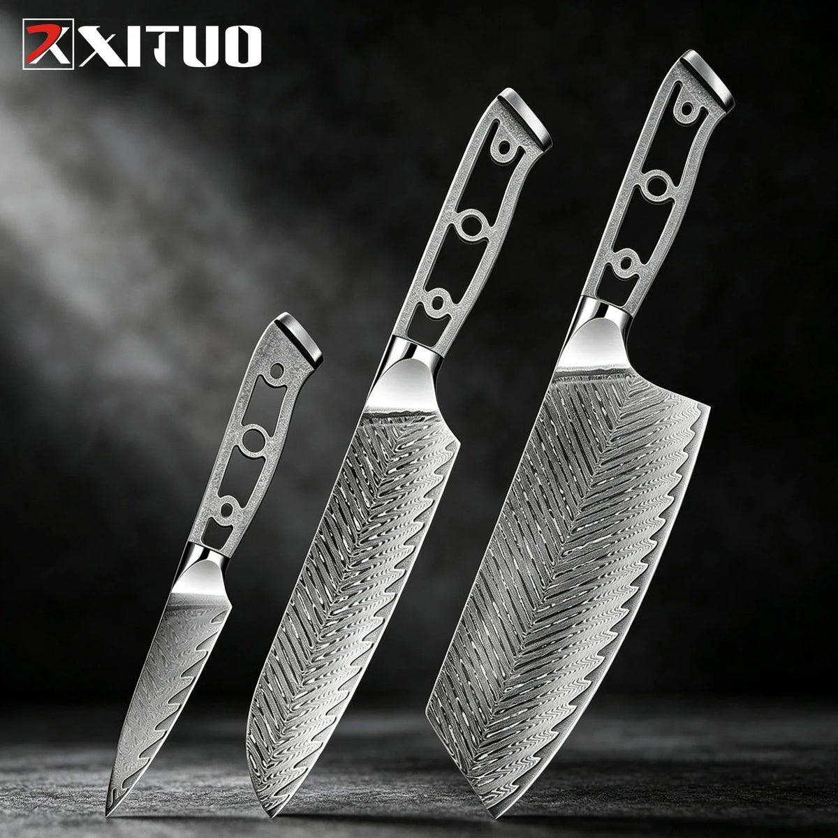 XITUO Damascus Steel DIY Knife Blank Set 1–6 Piece Kit Damascus Knife Blank Set Qst 3PCS Knife A