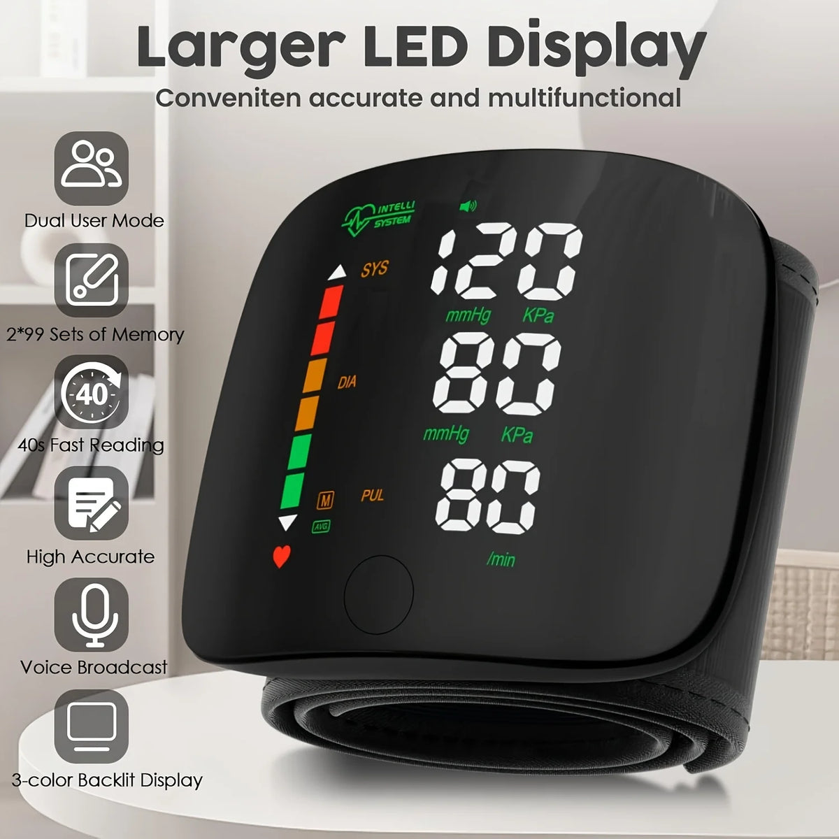 Wrist Blood Pressure Monitor – LED Display & Voice Broadcast Blood Pressure Monitor Qst