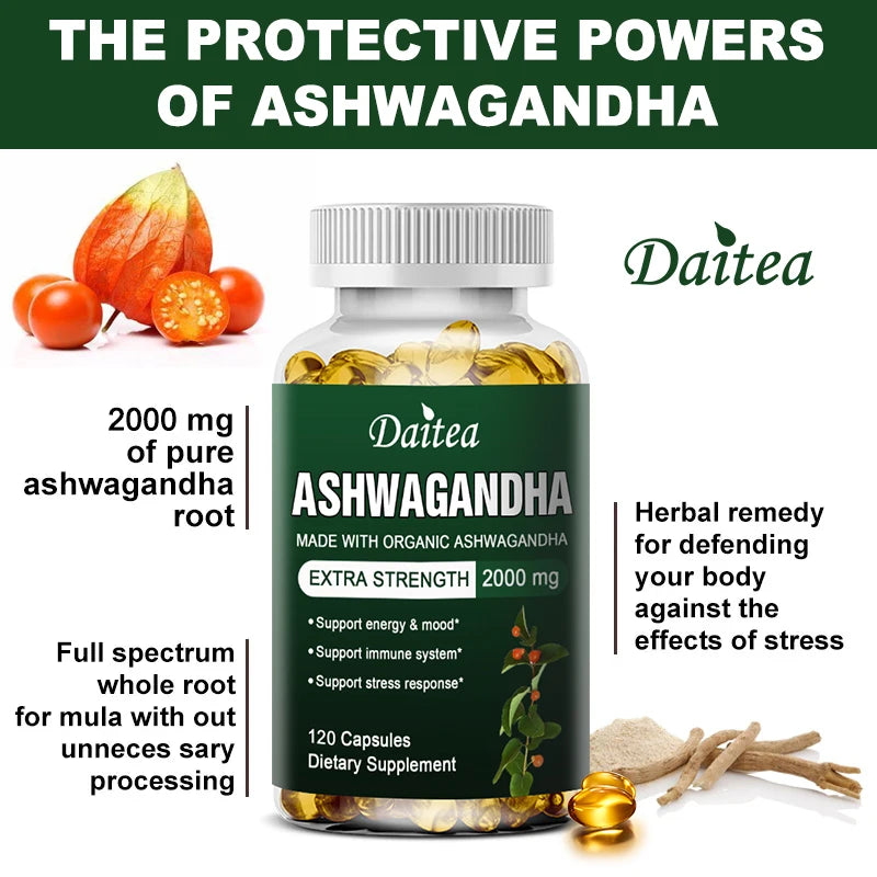 Daitea Ashwagandha 2000mg Capsules – Mood, Sleep & Energy Support Herbal Supplement Qst