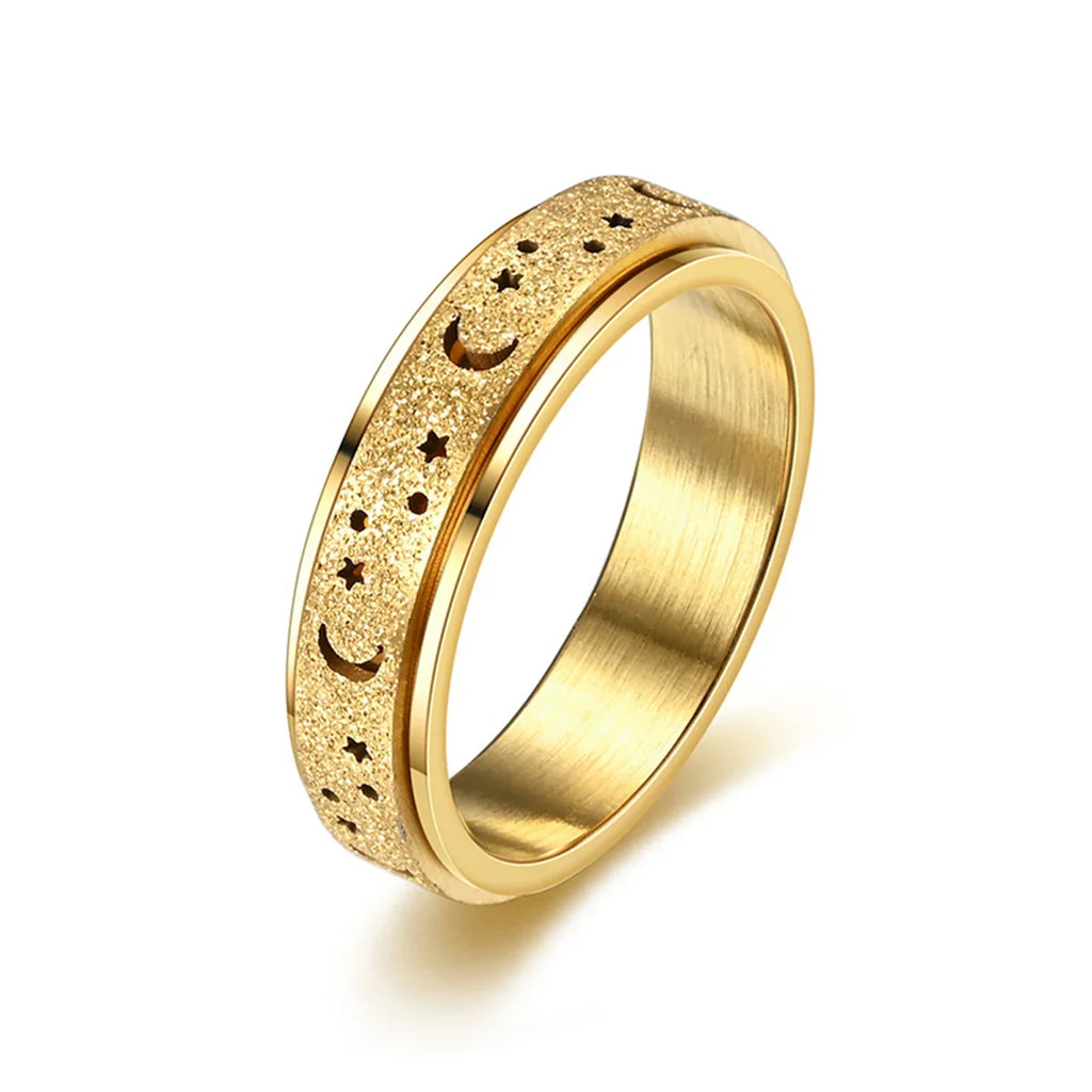Frosted Stainless Steel Moon & Star Fidget Spinner Ring for Men Fidget Spinner Ring Qme