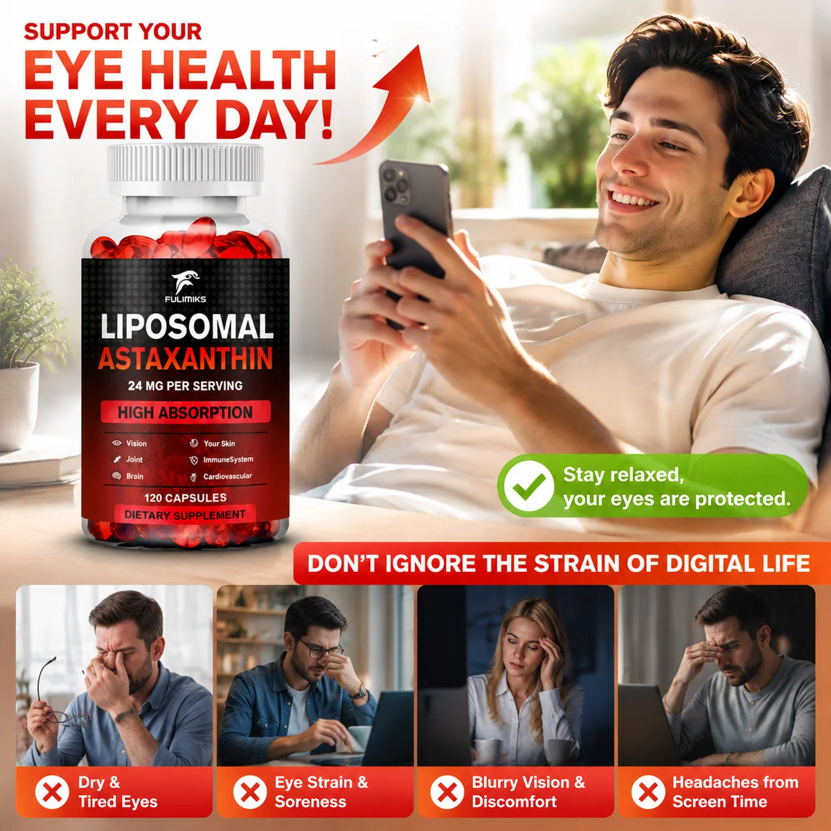 Fulimiks Liposomal Astaxanthin 24mg – Antioxidant Supplement Antioxidant Supplement Qst