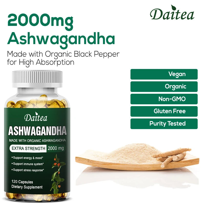 Daitea Ashwagandha 2000mg Capsules – Mood, Sleep & Energy Support Herbal Supplement Qst