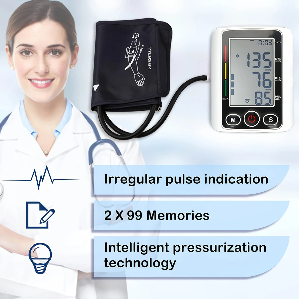 Upper Arm Blood Pressure Monitor – Large LCD, Voice & Type-C Blood Pressure Monitor Qst
