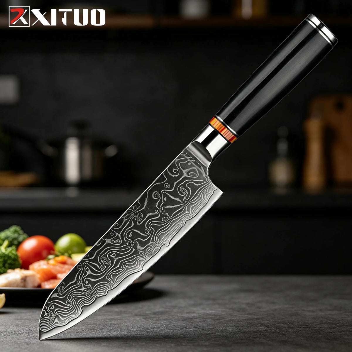 XITUO Damascus Steel Kitchen Knife Set – Santoku & Nakiri Kitchen Knife Set Qst Santoku knife