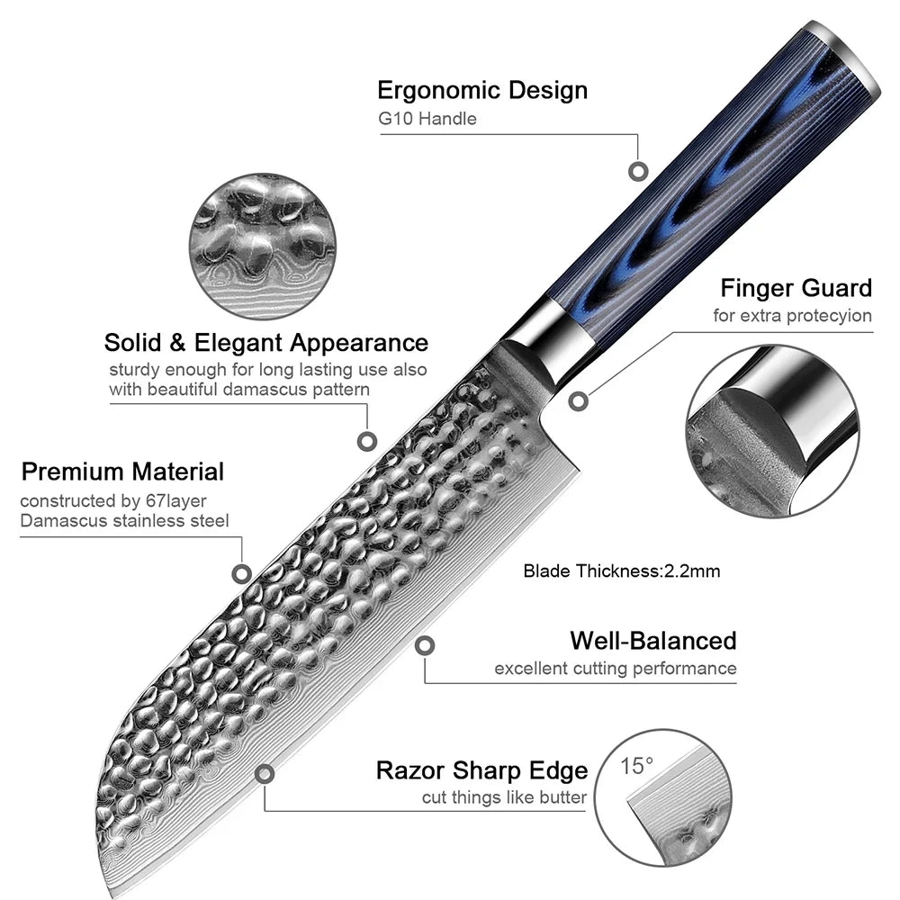 XITUO 4-Piece Damascus Steel Kitchen Knife Set – Hammered Kitchen Knife Set Qst